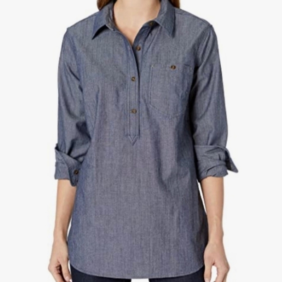 Carhartt Tops - 𝅺NEW! CARHARTT Indigo  Chambray Pullover Relaxed Fit Long Sleeve Top Small.
